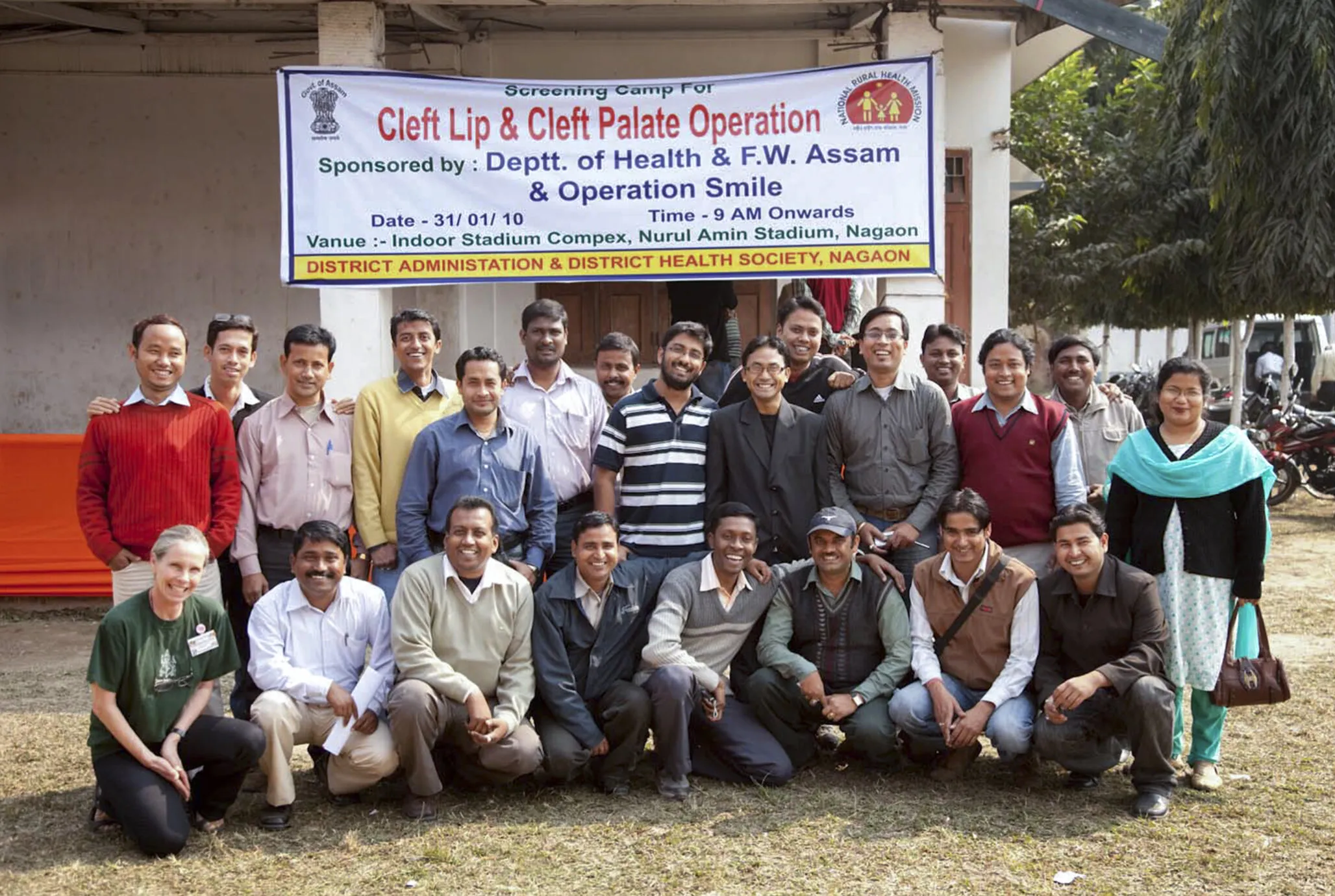 Abhishek Sengupta, then the lead program coordinator for Operation Smile India, poses with the translating team in Nagaon during a 2010 surgical program.