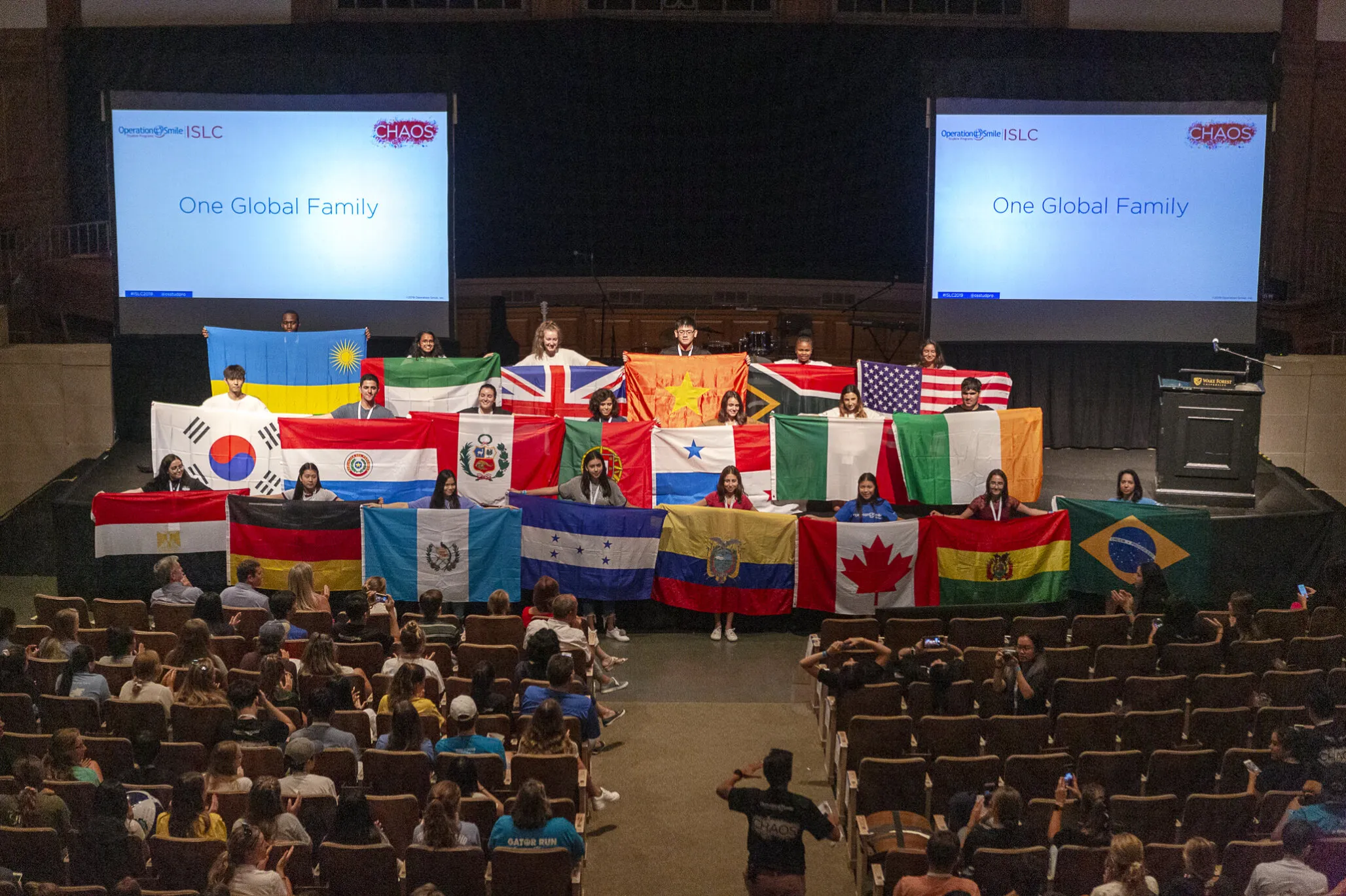 Students share flags from their countries during the 2019 International Student Leadership Conference.